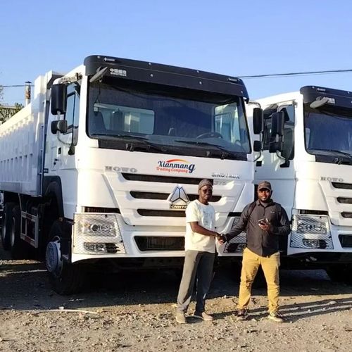 Dua teman dari Kongo mengunjungi tempat parkir truk kami dan memilih untuk membeli 2 HOWO 371 truk putih.