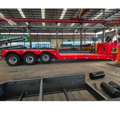Harga yang bagus Hydraulic Detachable Gooseneck Semi Truck Lowboy Trailer, Mesin Berat Transportasi Lowboy Trailer Untuk Zimbabwe on line